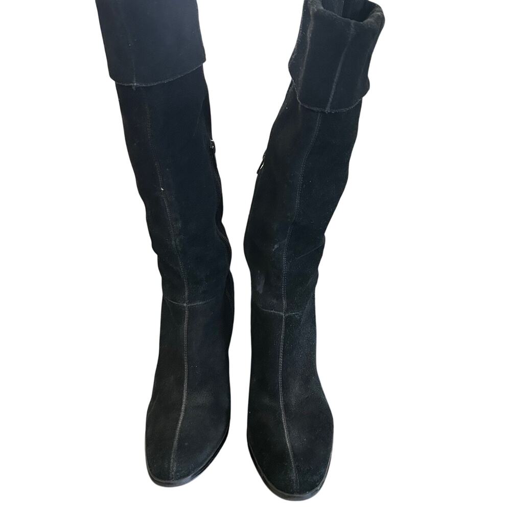 Apostrophe Black Suede Leather Boots SZ 9.5 Womens Knee High 3.5' Heel Side Zip